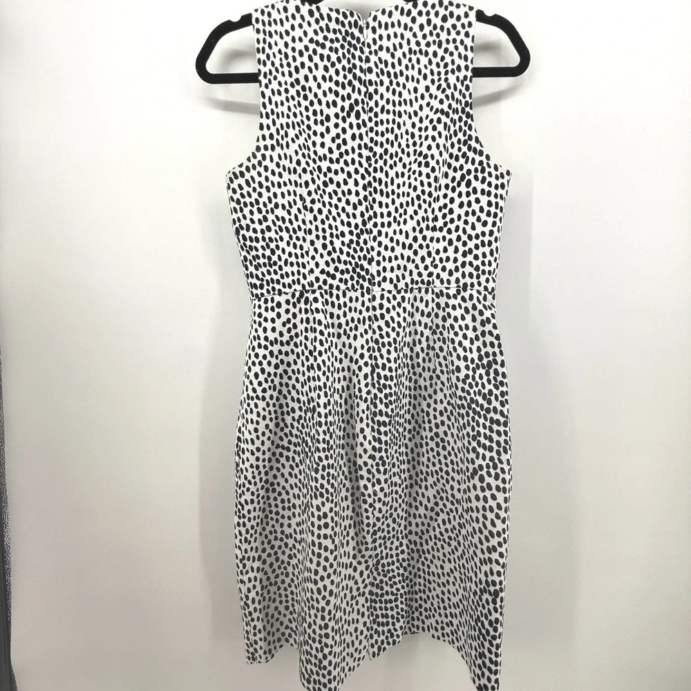 J Crew Textured Size 4 Weave Ink Ivory‎ Spot Dress Preppy Neutral Career Capsule